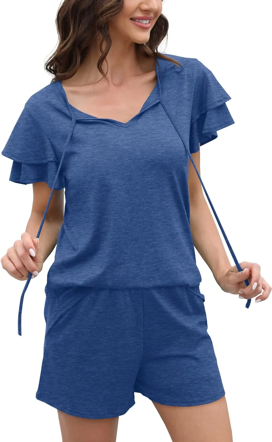 WIHOLL Summer Outfits for Women 2 Piece Short Sleeve V Neck Lounge Sets Casual