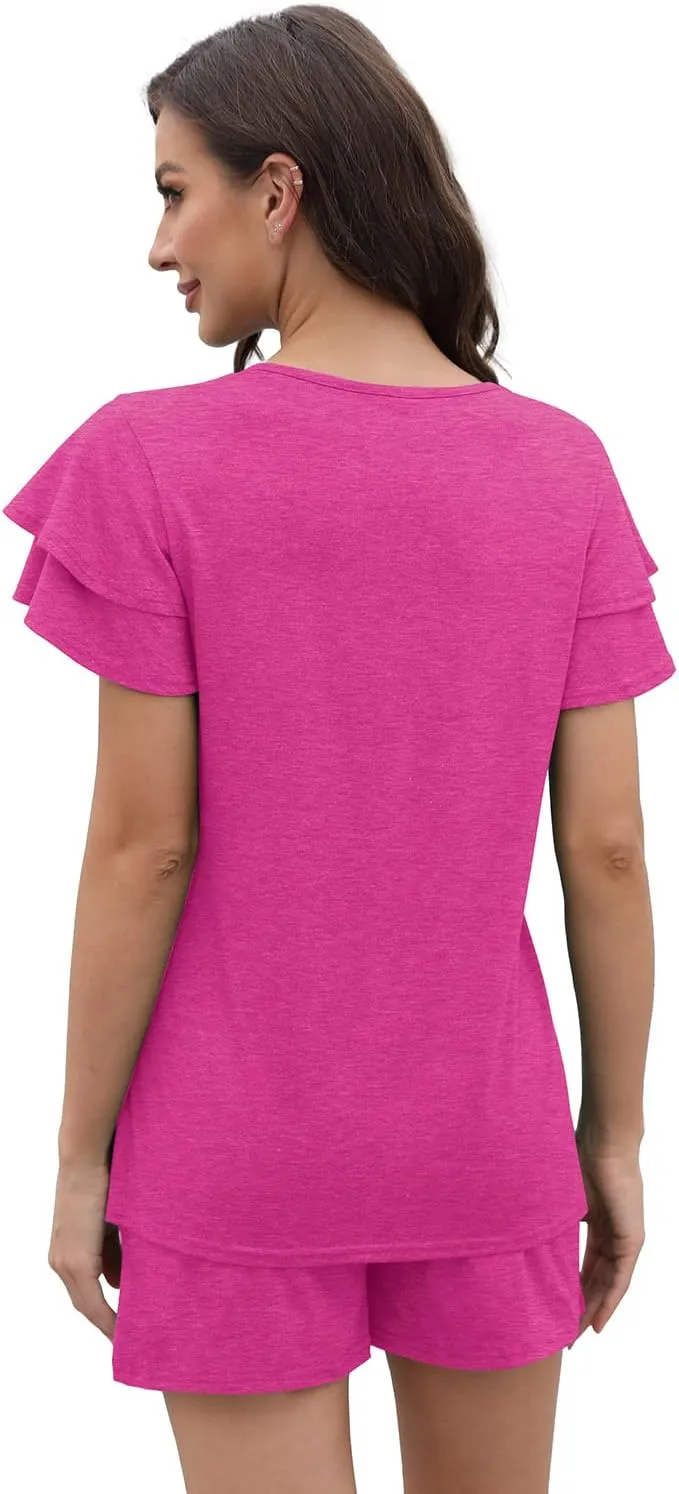 WIHOLL Summer Outfits for Women 2 Piece Short Sleeve V Neck Lounge Sets Casual