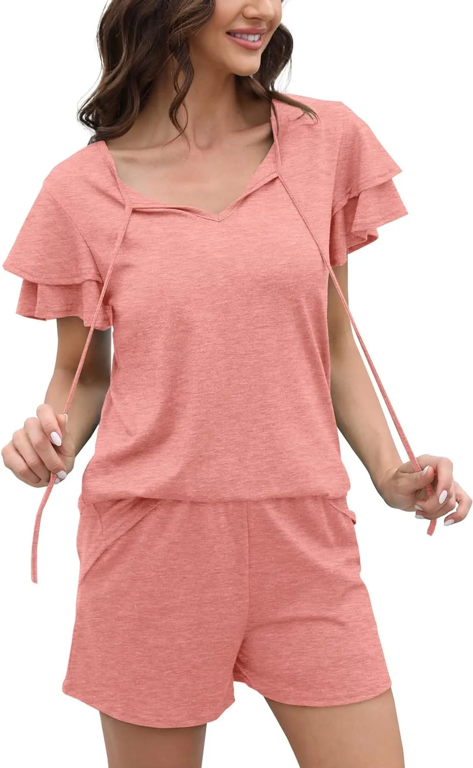 WIHOLL Summer Outfits for Women 2 Piece Short Sleeve V Neck Lounge Sets Casual