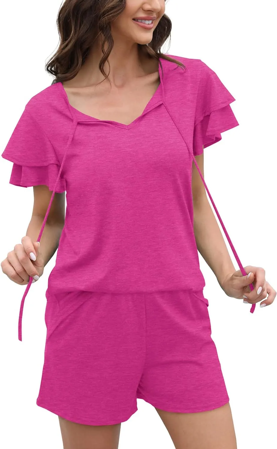 WIHOLL Summer Outfits for Women 2 Piece Short Sleeve V Neck Lounge Sets Casual
