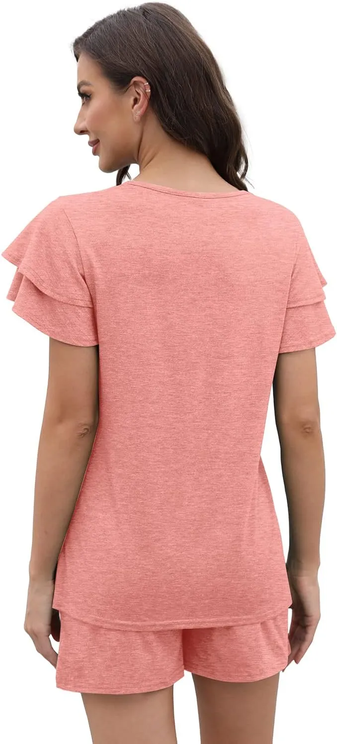 WIHOLL Summer Outfits for Women 2 Piece Short Sleeve V Neck Lounge Sets Casual