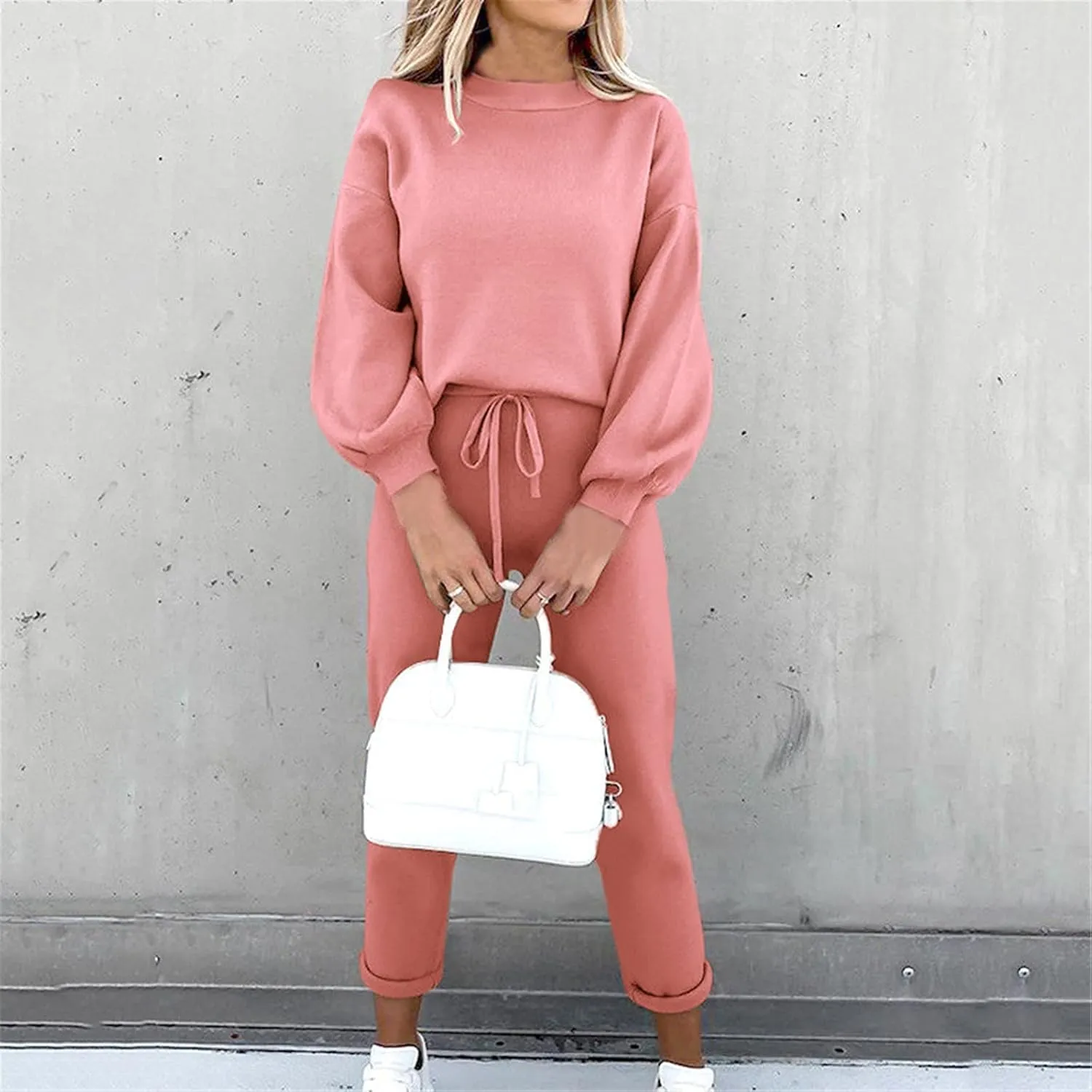 Women 2 Piece Sweatsuits Fleece Lined Tracksuit Long Sleeve Tops and Jogger Pants Set Casual Loose Lounge Sets