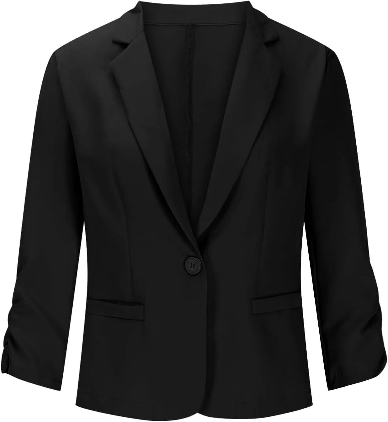 Women 3/4 Sleeve Blazer Casual Open Front Notched Collar Button Jackets Dressy Work Office Suit Jackets Outerwear