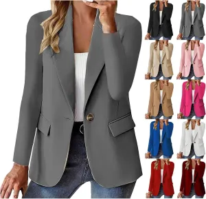 Women Blazers for Work Casual Button Lapel Open Front Business Blazer Dressy Long Sleeve Suit Jackets with Pocket