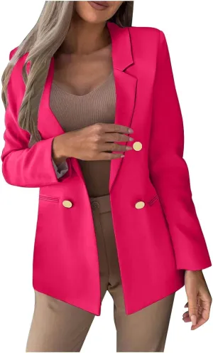 Women Business Casual Blazer Jacket Open Front Long Sleeve Button Jackets Notched Lapel Work Office Suit Jackets