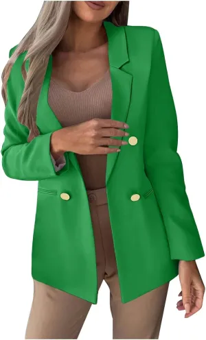 Women Business Casual Blazer Jacket Open Front Long Sleeve Button Jackets Notched Lapel Work Office Suit Jackets