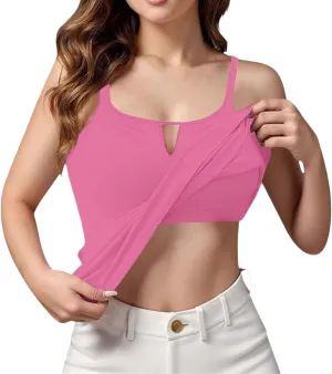 Women Camisole Tank Tops with Built in Bra 2025 Summer Adjustable Spaghetti Strap Cami Workout Yoga Padded Undershirt
