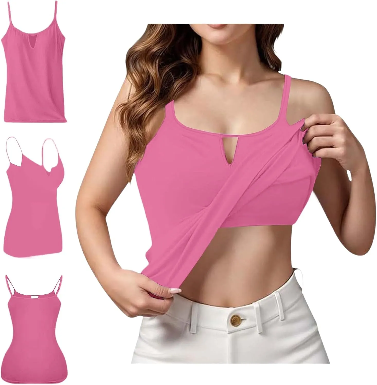 Women Camisole Tank Tops with Built in Bra 2025 Summer Adjustable Spaghetti Strap Cami Workout Yoga Padded Undershirt