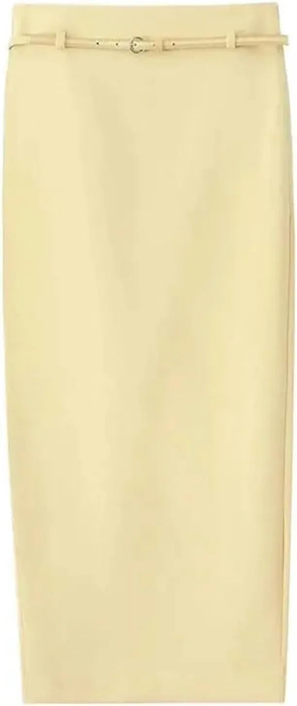 Women Fashion With Belt Front Button Tank Tops And High Waist Side Zipper Midi Skirts Two Piece Sets