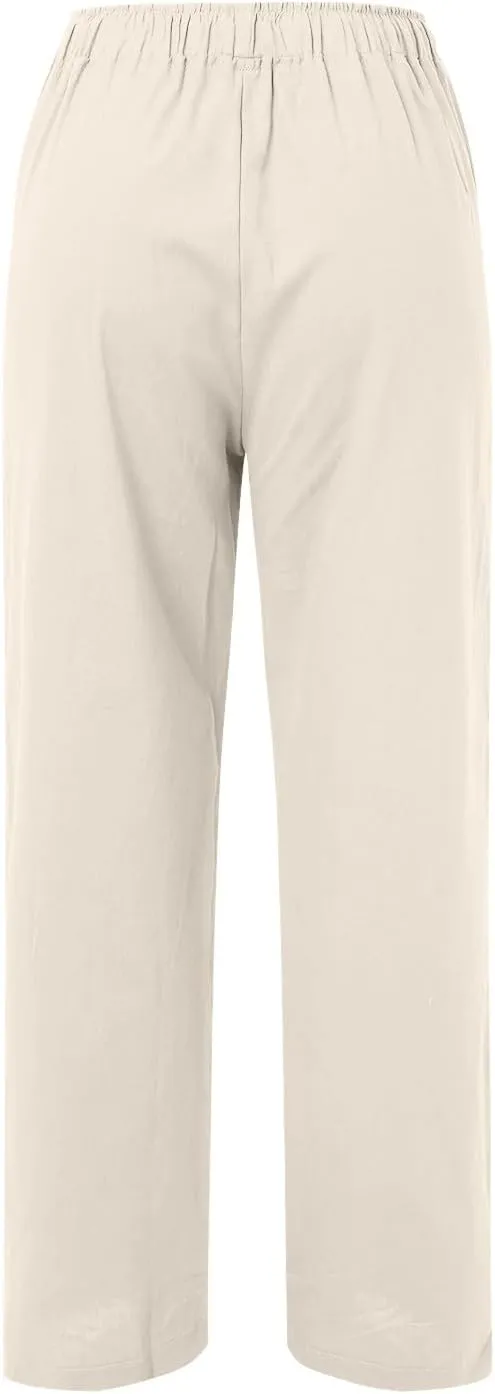 Women High Waisted Wide Leg Pants Fashion Drawstring Elastic Trousers Comfy Straight Leg Long Pants with Pockets