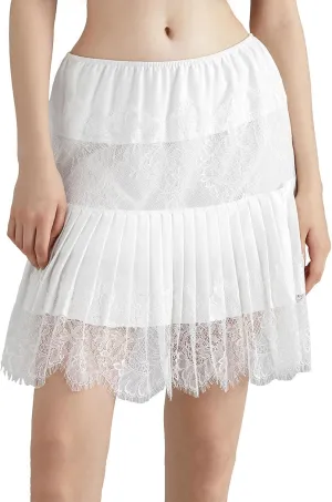 Women Lace Skirt Ruffle Mini Skirt Half Slip Layered Pleated Flowy Skirt