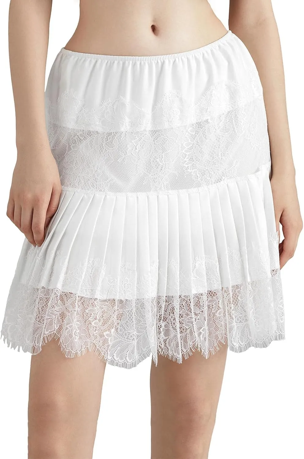 Women Lace Skirt Ruffle Mini Skirt Half Slip Layered Pleated Flowy Skirt