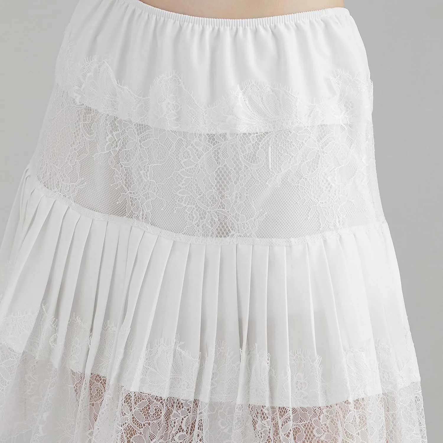 Women Lace Skirt Ruffle Mini Skirt Half Slip Layered Pleated Flowy Skirt
