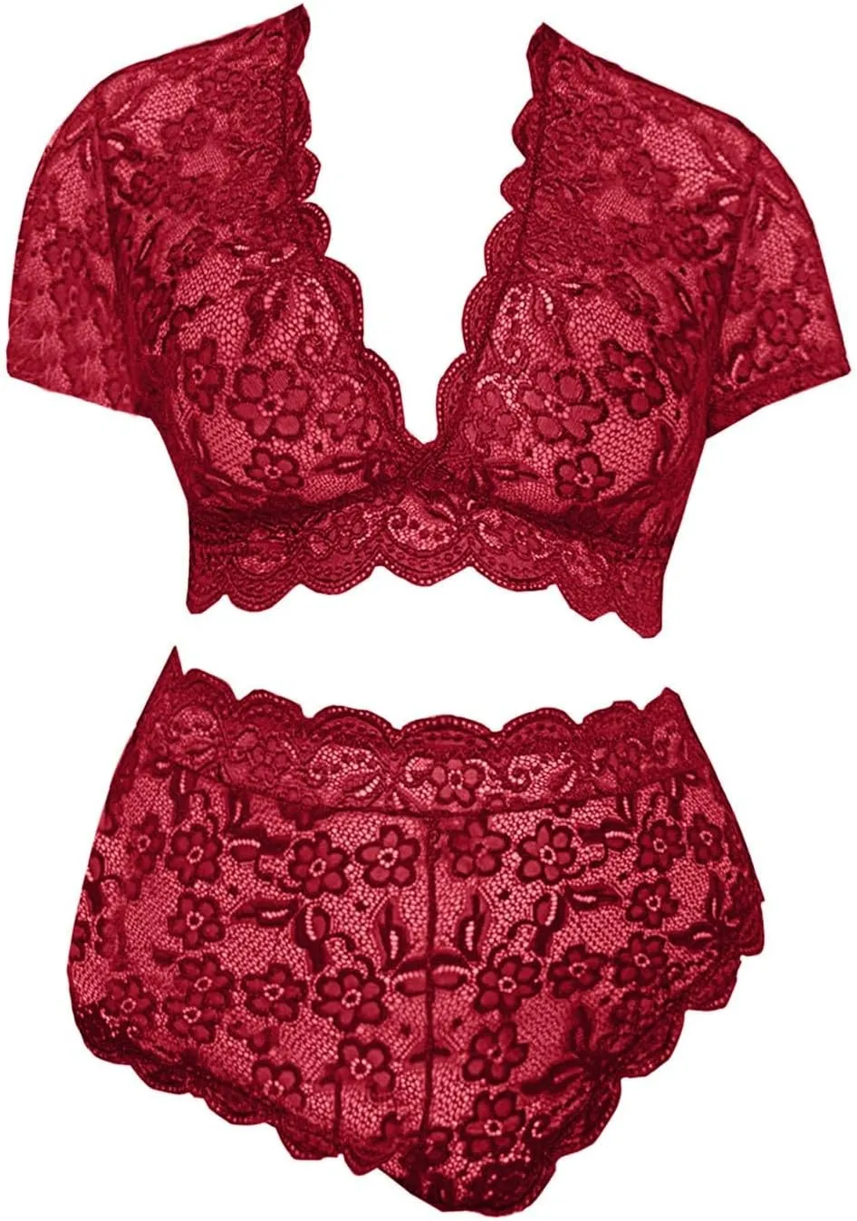 Women Lingerie Strappy Nightwear 2 Pieces Set Lace Babydoll Adjustable Strappy Bodysuit Costume Set