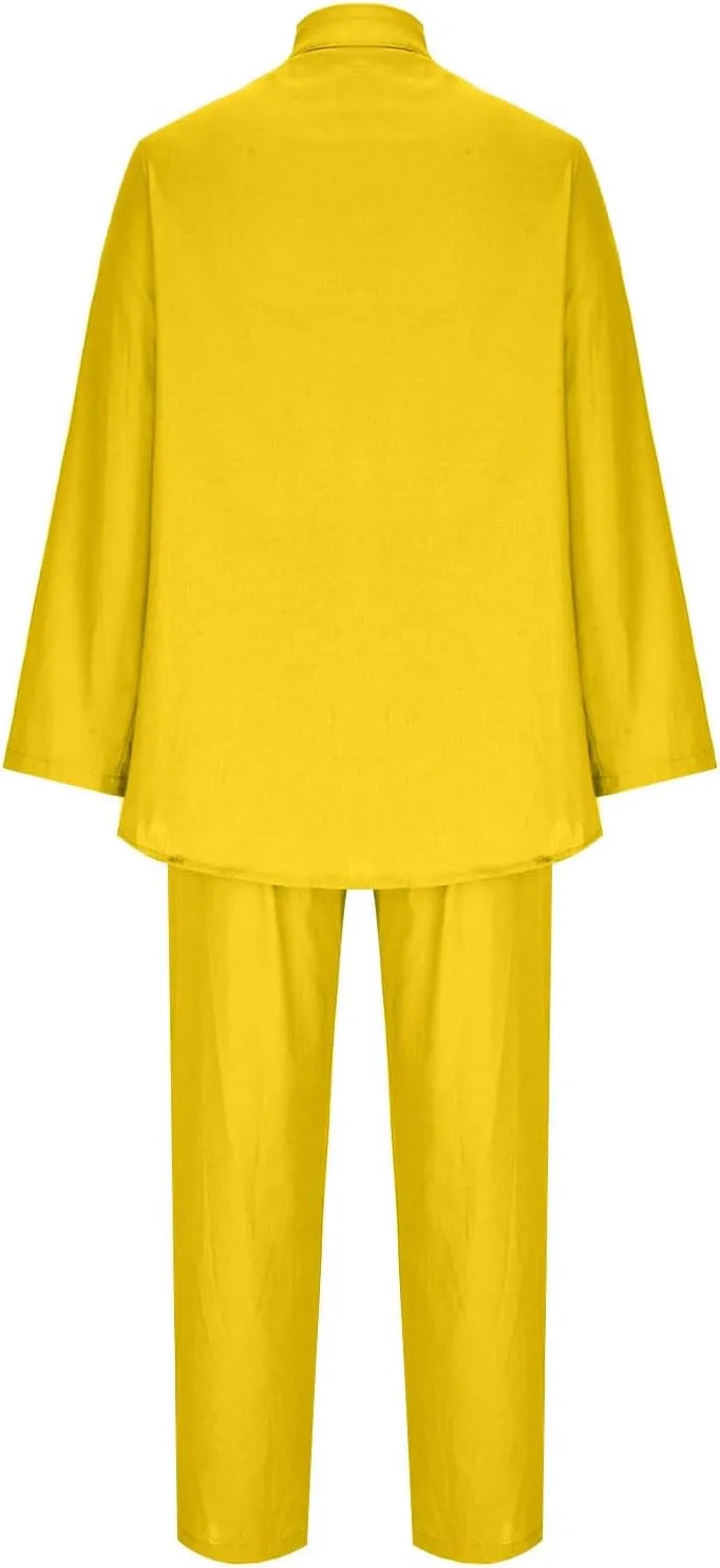 Women Long Sleeve Cotton Linen Sets 2 Piece Outfits Fashion Lapel Button Down Shirts and Elastic Waist Wide Leg Pants