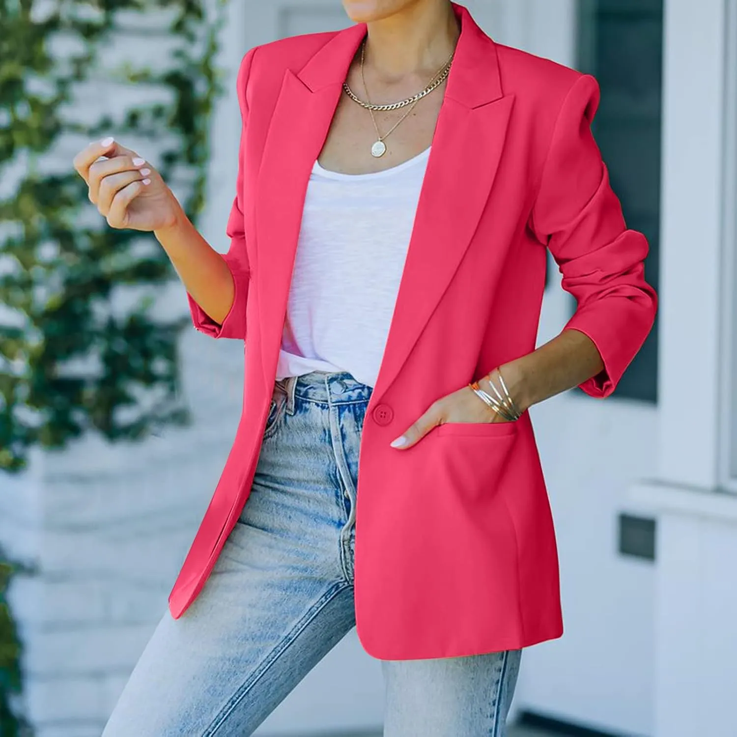 Women Open Front Blazers 2024 Sleeve Front Notched Collar Suit Cardigan Cardigan Fall Fashion Work Office Blazer