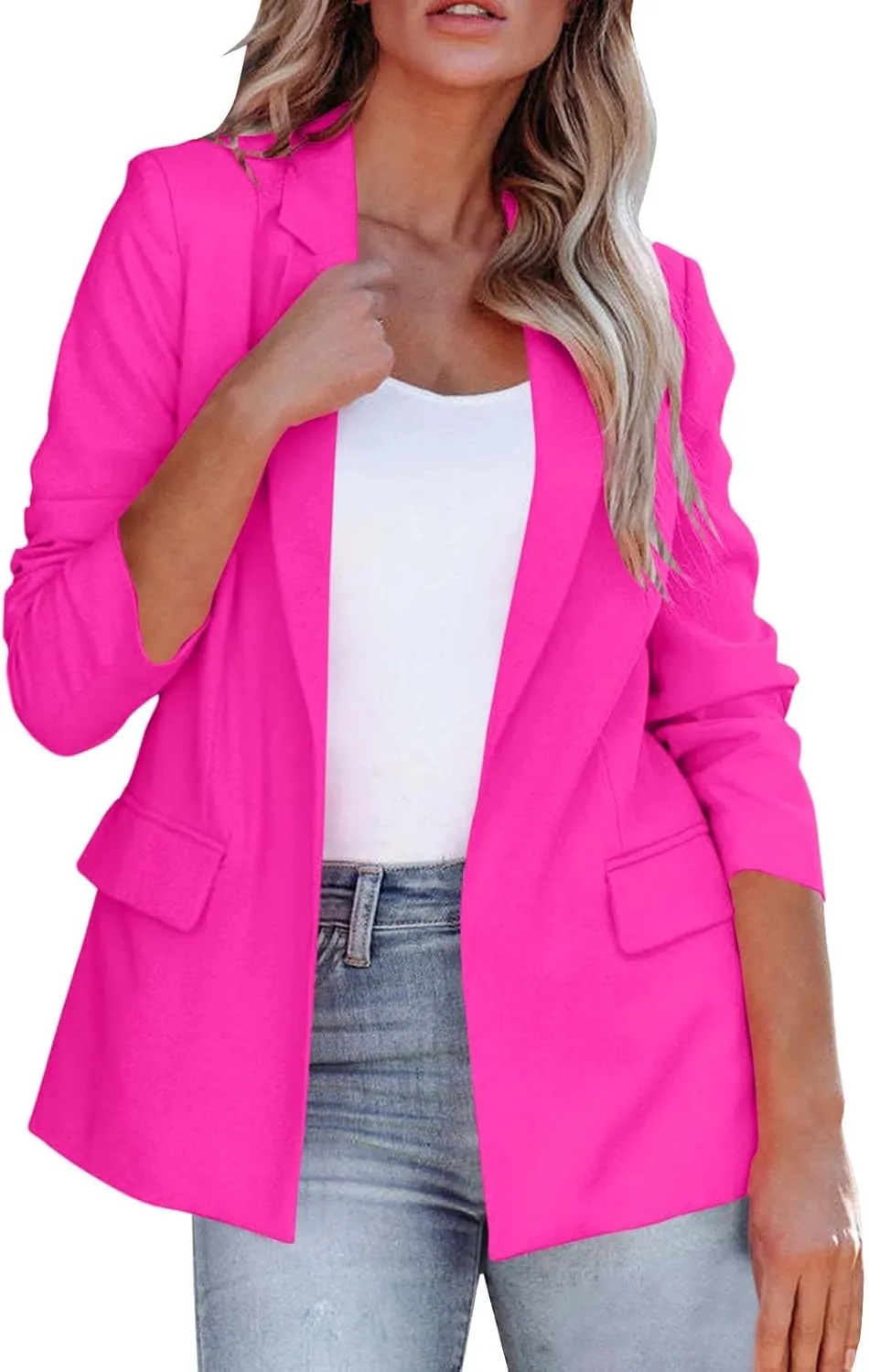 Women Open Front Blazers 2024 Sleeve Front Notched Collar Suit Cardigan Cardigan Fall Fashion Work Office Blazer