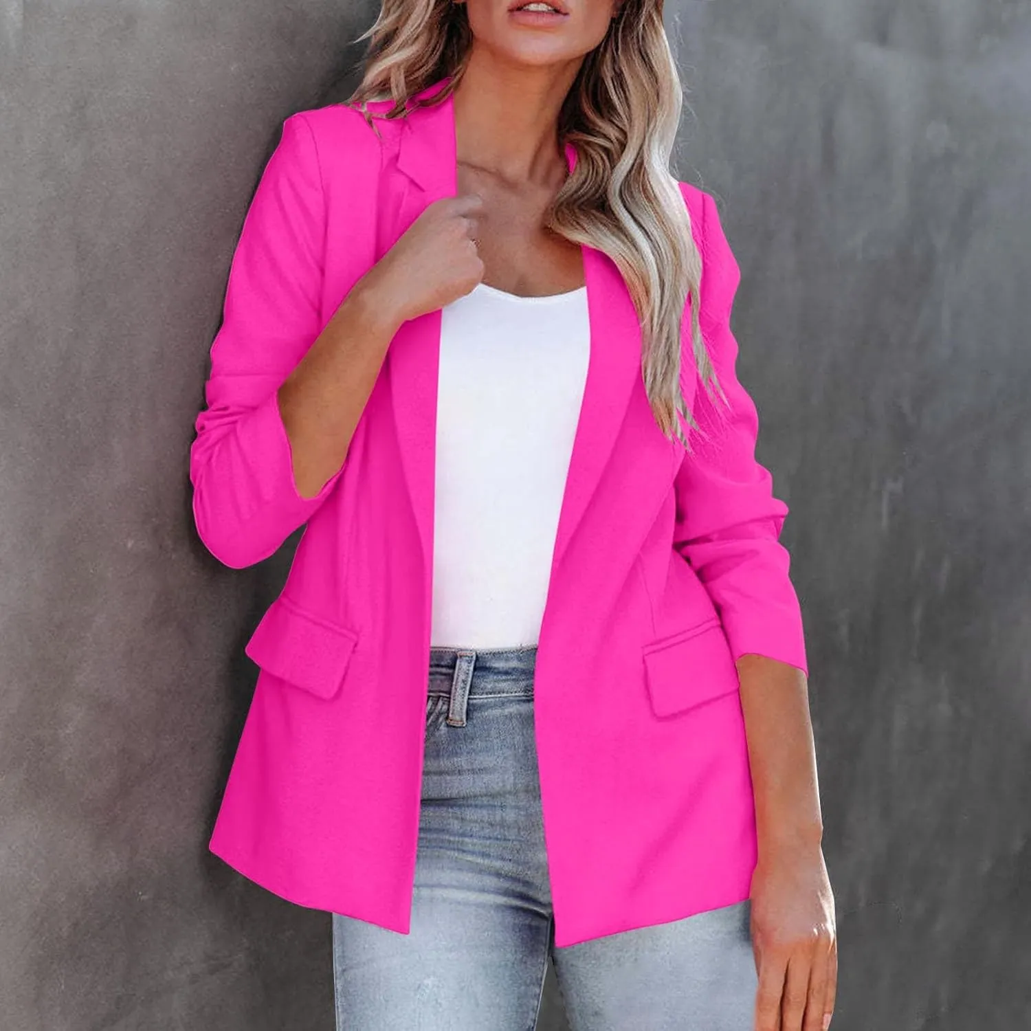 Women Open Front Blazers 2024 Sleeve Front Notched Collar Suit Cardigan Cardigan Fall Fashion Work Office Blazer