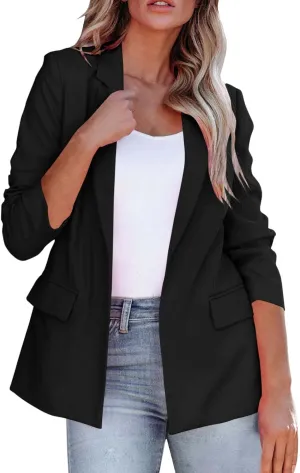 Women Open Front Blazers 2024 Sleeve Front Notched Collar Suit Cardigan Cardigan Fall Fashion Work Office Blazer