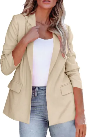Women Open Front Blazers 2024 Sleeve Front Notched Collar Suit Cardigan Cardigan Fall Fashion Work Office Blazer