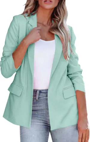 Women Open Front Blazers 2024 Sleeve Front Notched Collar Suit Cardigan Cardigan Fall Fashion Work Office Blazer