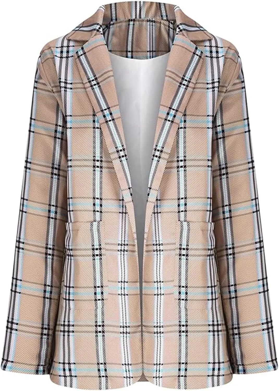 Women Plaid Sweatshirt Blazer Plus Size Notch Lapel Business Work Checkered Suit Jacket Stylish Open Front Cardigan