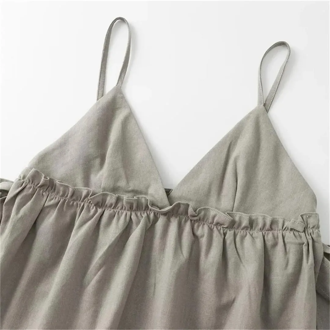 Women Ruffle Crop Bow Ties Sleeveless Backless Top Straps Ruched Sexy Tops Tanks and Camis