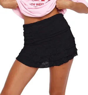 Women Ruffles Lace Mini Skirt Y2k Layered Pleated Short Skirt Floral Lace Flowy Fairy Half Slip Skirts