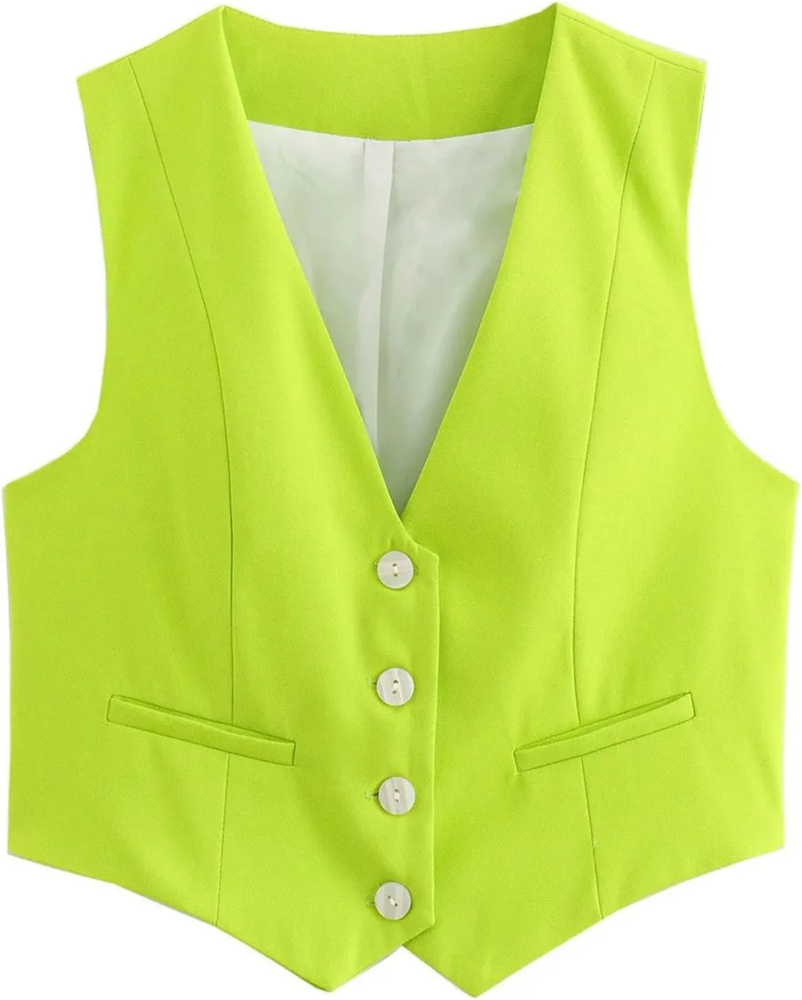 Women Sleeveless Crop Blazer Vest Fitted V Neck Waistcoat Jackets Button Up Irregular Hem Work Office Blazers Jacket