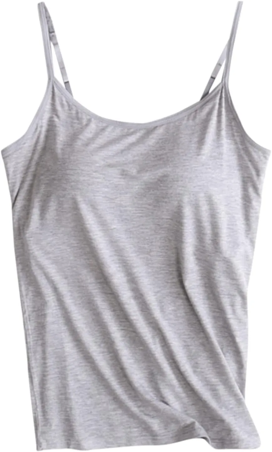 Women V-Neck Camisole with Shelf Bra Slim Fit Cotton Undershirts Cami Shirts for Layering Summer Tank Tops for Women