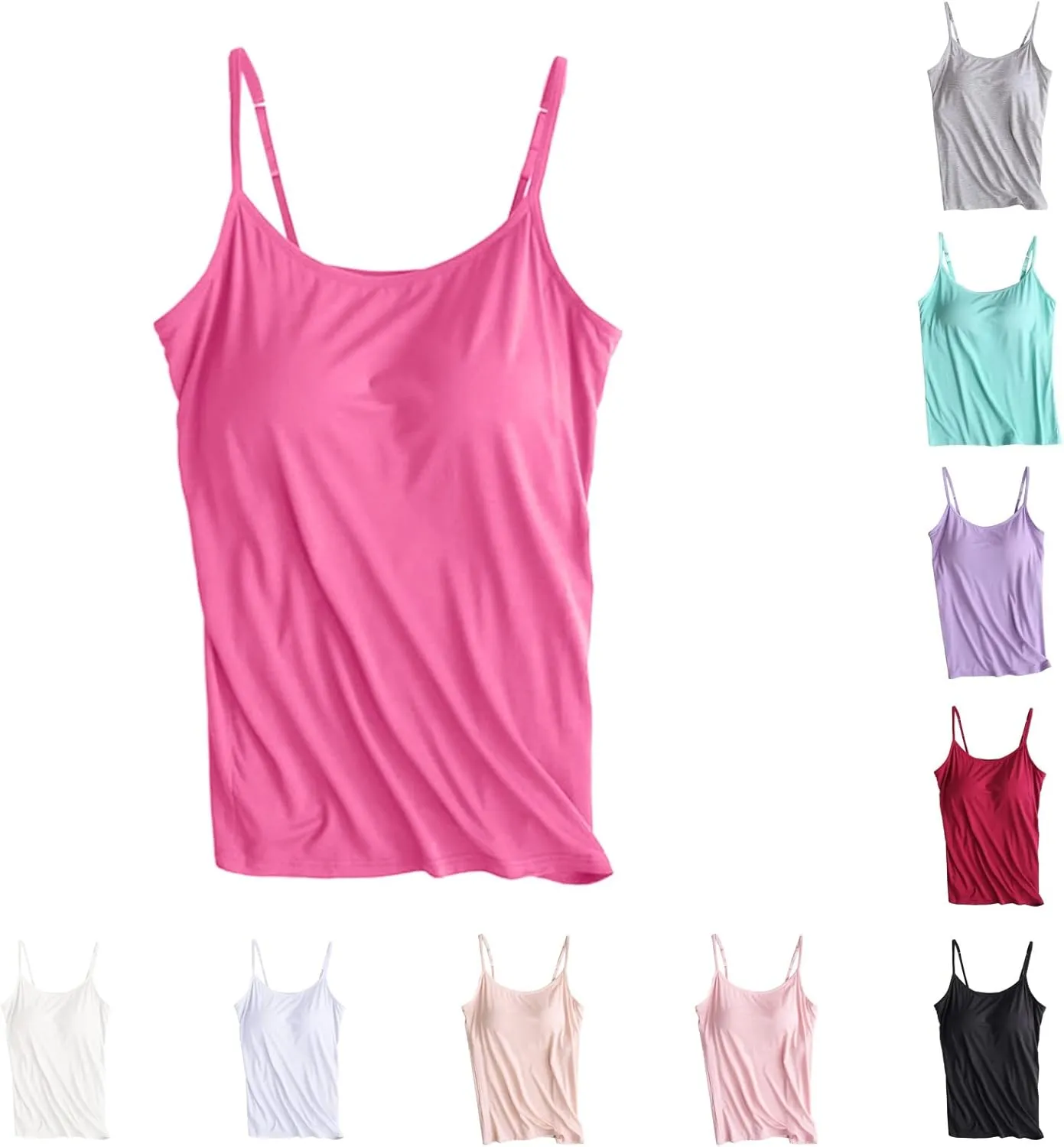Women V-Neck Camisole with Shelf Bra Slim Fit Cotton Undershirts Cami Shirts for Layering Summer Tank Tops for Women