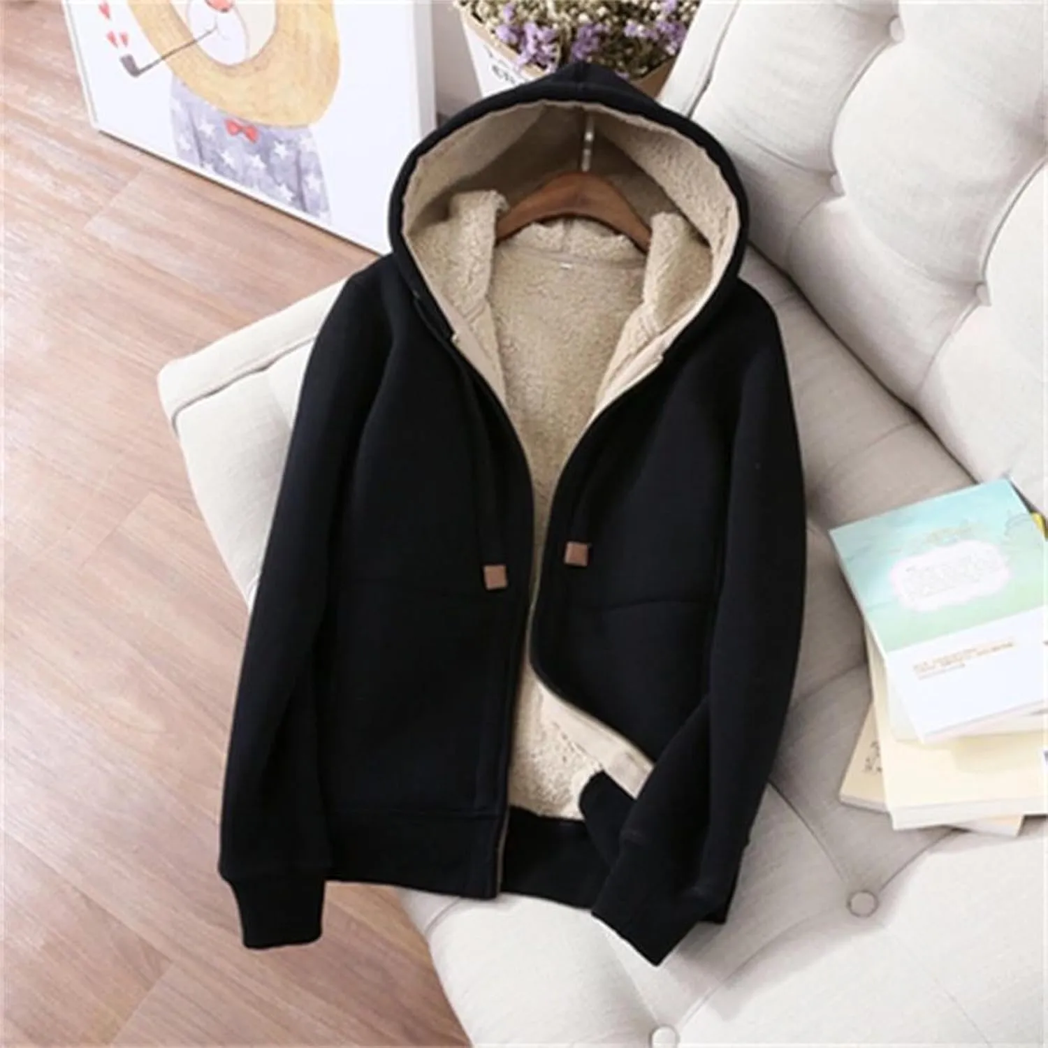 Womens 2 Piece Outfits Fleece Lined Sweatsuits Zip Up Sherpa Lined Hoodie Jacket Sweatpants Tracksuit Set with Pockets