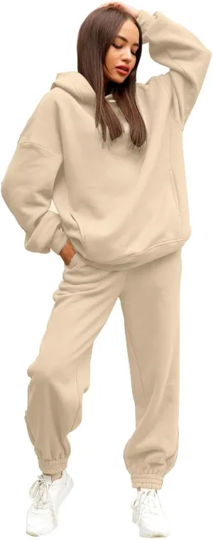 Womens 2 Piece Outfits Lounge Hoodie Sweatsuit Sets Y2k Oversized Fleece Sweatshirt Baggy Fall Fashion Sweatpants