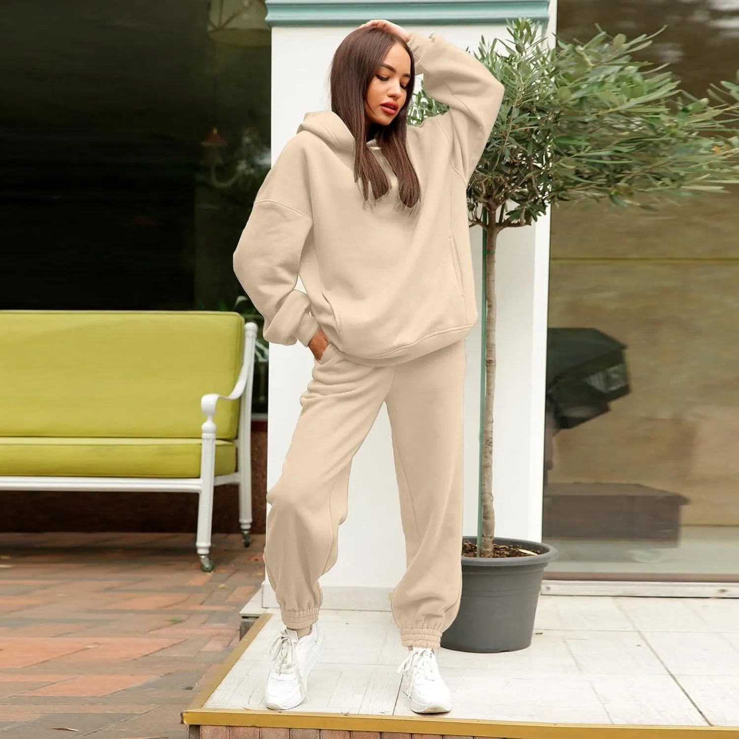 Womens 2 Piece Outfits Lounge Hoodie Sweatsuit Sets Y2k Oversized Fleece Sweatshirt Baggy Fall Fashion Sweatpants