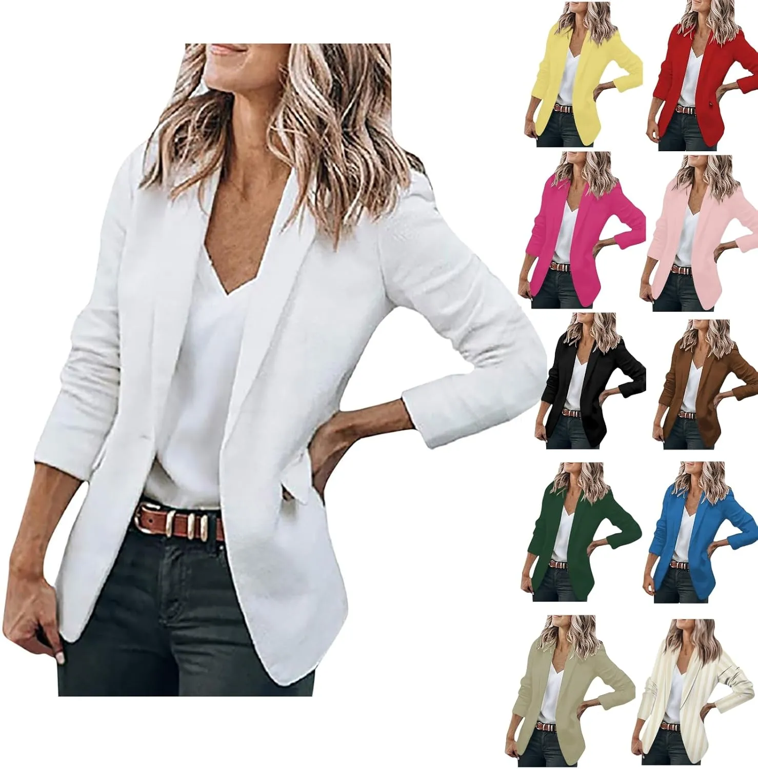 Womens 2024 Fall Casual Blazers Long Sleeve Lapel Open Front Button Work Business Lightweight Jackets with Pockets