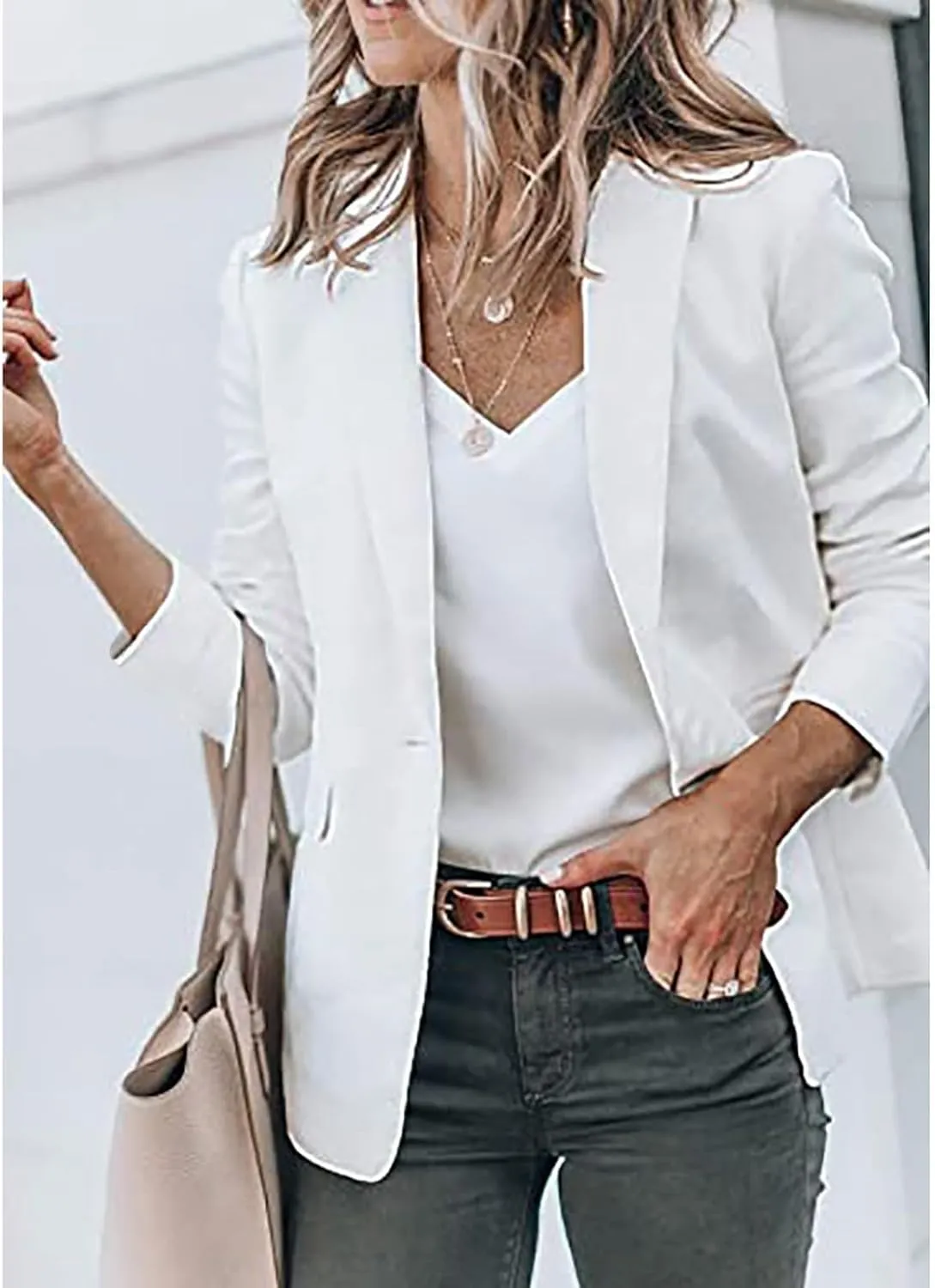 Womens 2024 Fall Casual Blazers Long Sleeve Lapel Open Front Button Work Business Lightweight Jackets with Pockets