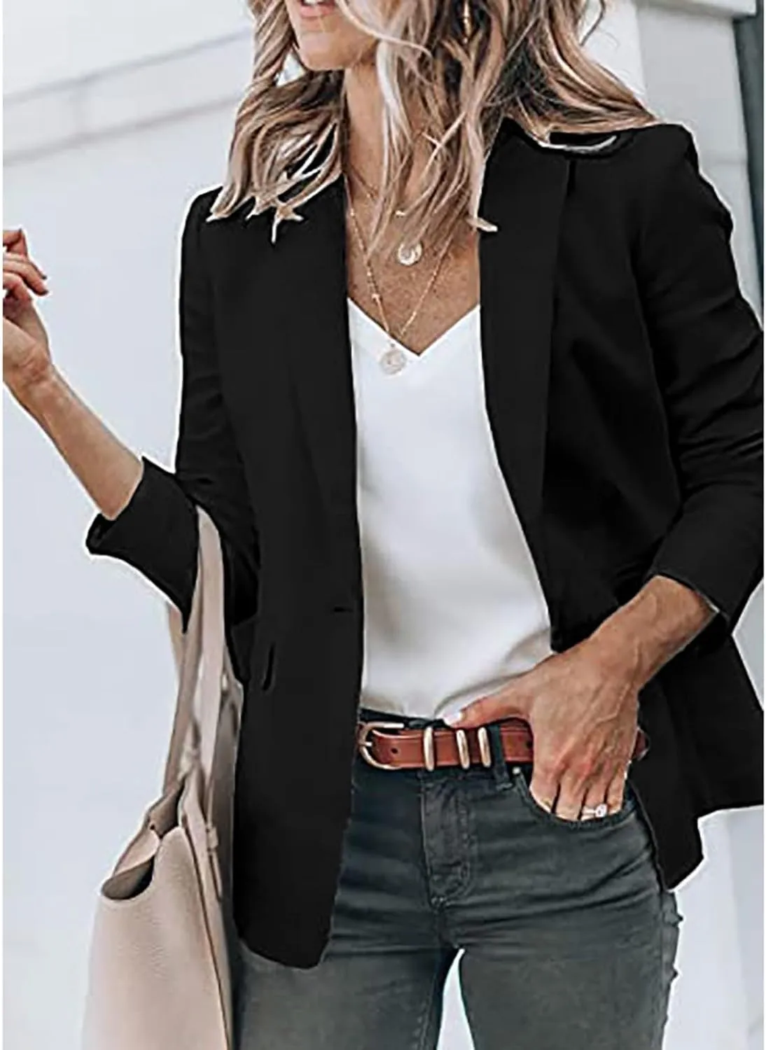 Womens 2024 Fall Casual Blazers Long Sleeve Lapel Open Front Button Work Business Lightweight Jackets with Pockets