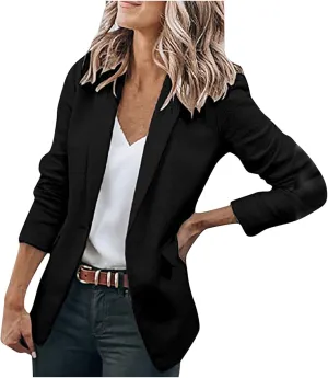 Womens 2024 Fall Casual Blazers Long Sleeve Lapel Open Front Button Work Business Lightweight Jackets with Pockets