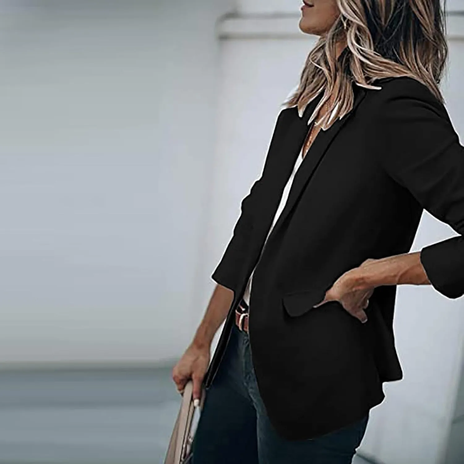 Womens 2024 Fall Casual Blazers Long Sleeve Lapel Open Front Button Work Business Lightweight Jackets with Pockets