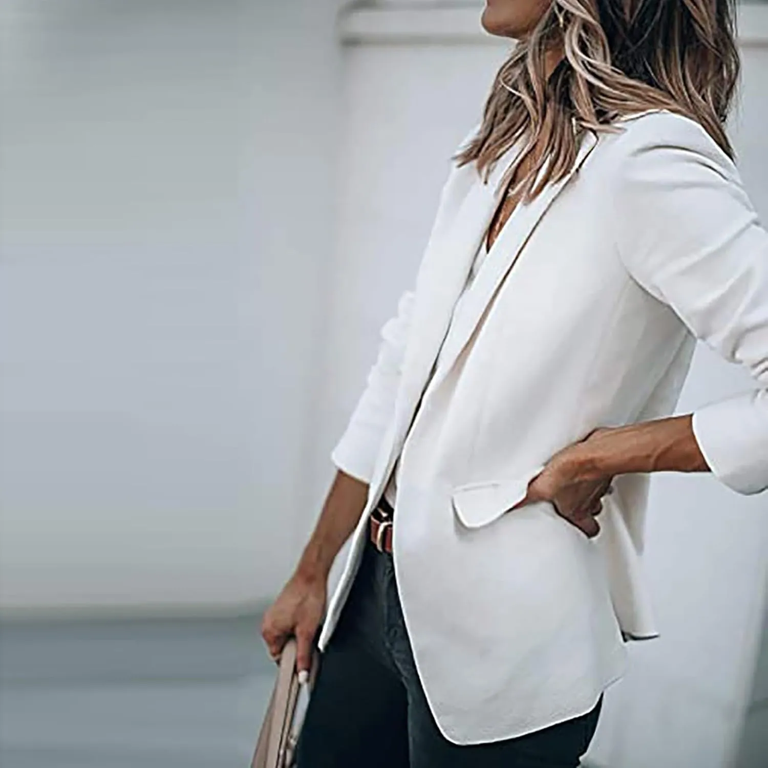 Womens 2024 Fall Casual Blazers Long Sleeve Lapel Open Front Button Work Business Lightweight Jackets with Pockets