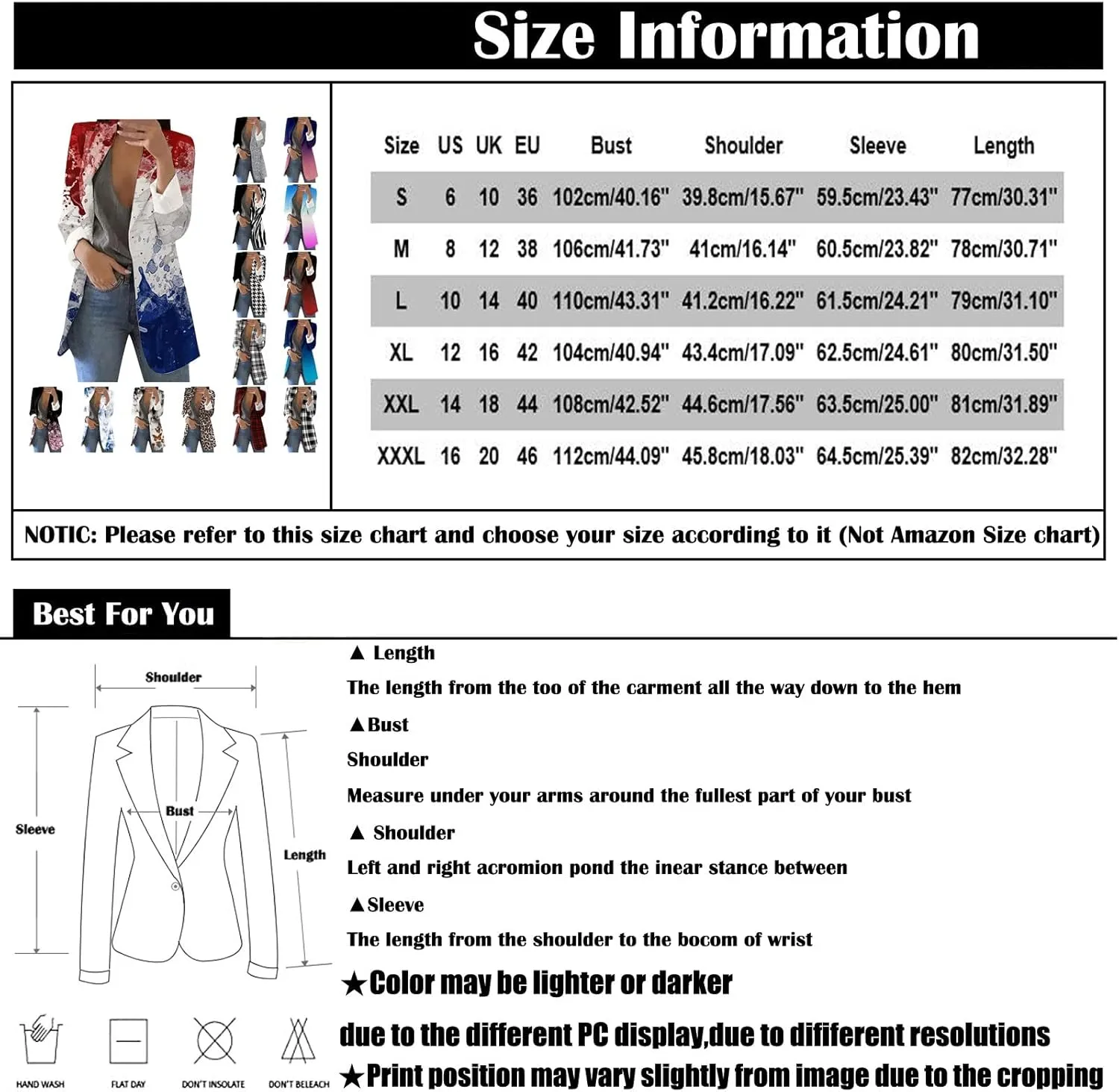 Womens 2024 Trendy Casual Blazers Open Front Long Sleeve Cardigan Work Office Suit Jacket Printed Blazer with Pocket