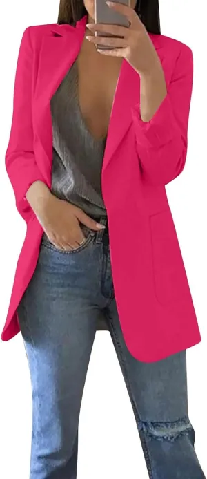 Womens 2024 Trendy Casual Blazers Open Front Long Sleeve Cardigan Work Office Suit Jacket Printed Blazer with Pocket