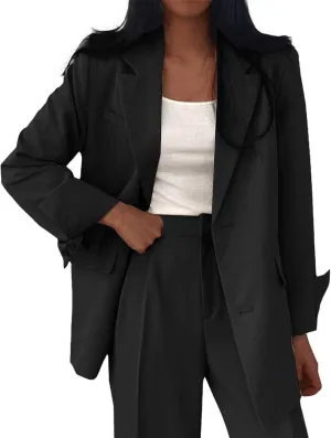 Women's 2024 Winter Casual Blazers Long Sleeve Lapel Open Front Button Work Office Blazer Jackets with Pockets