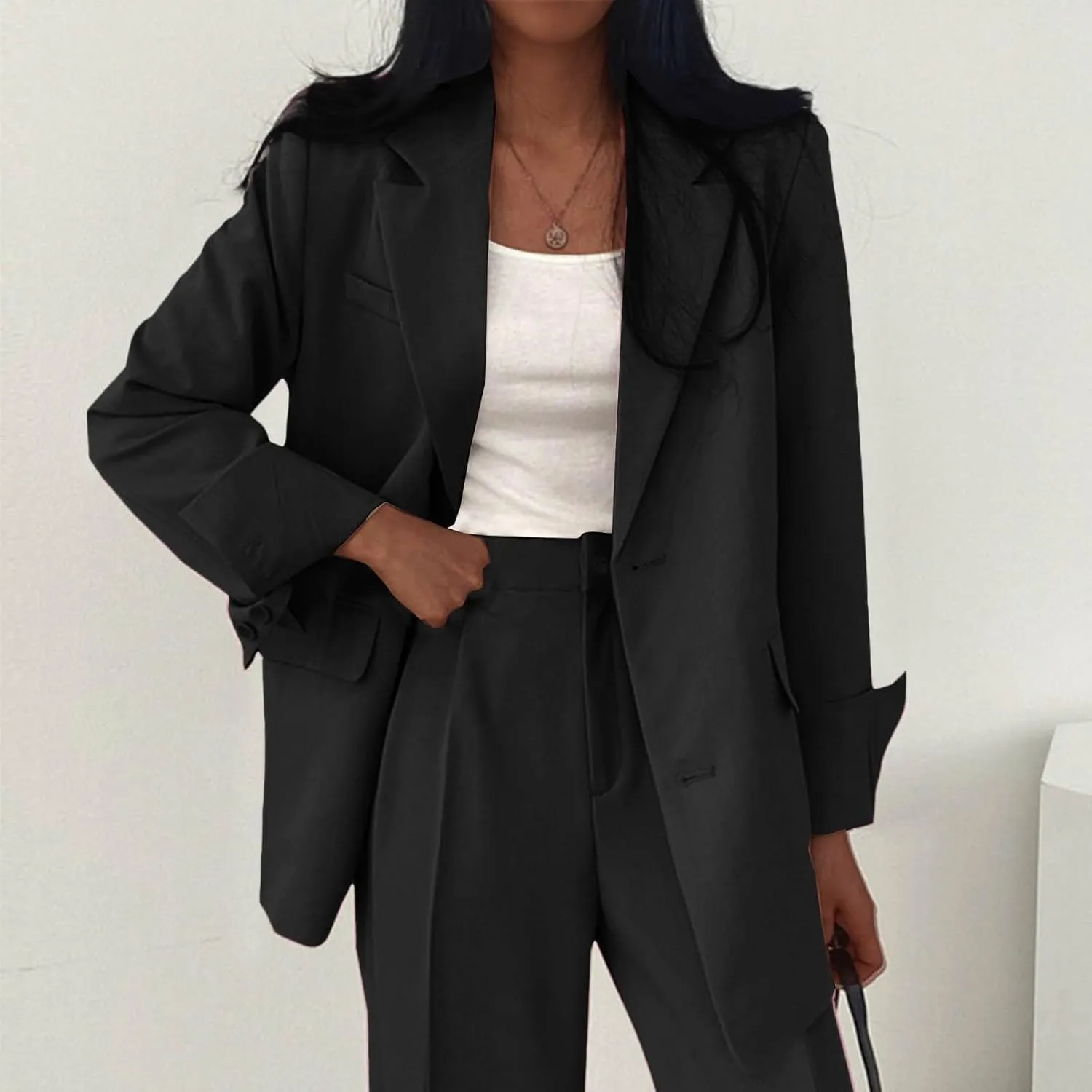 Women's 2024 Winter Casual Blazers Long Sleeve Lapel Open Front Button Work Office Blazer Jackets with Pockets