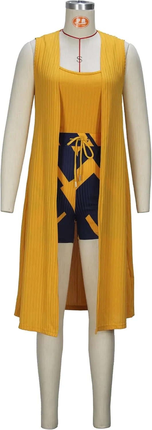 Women's 3 Piece Shorts Set Outfits Long Cardigan Shorts and Vest Sweatsuits Set Matching Lounge Track Suits