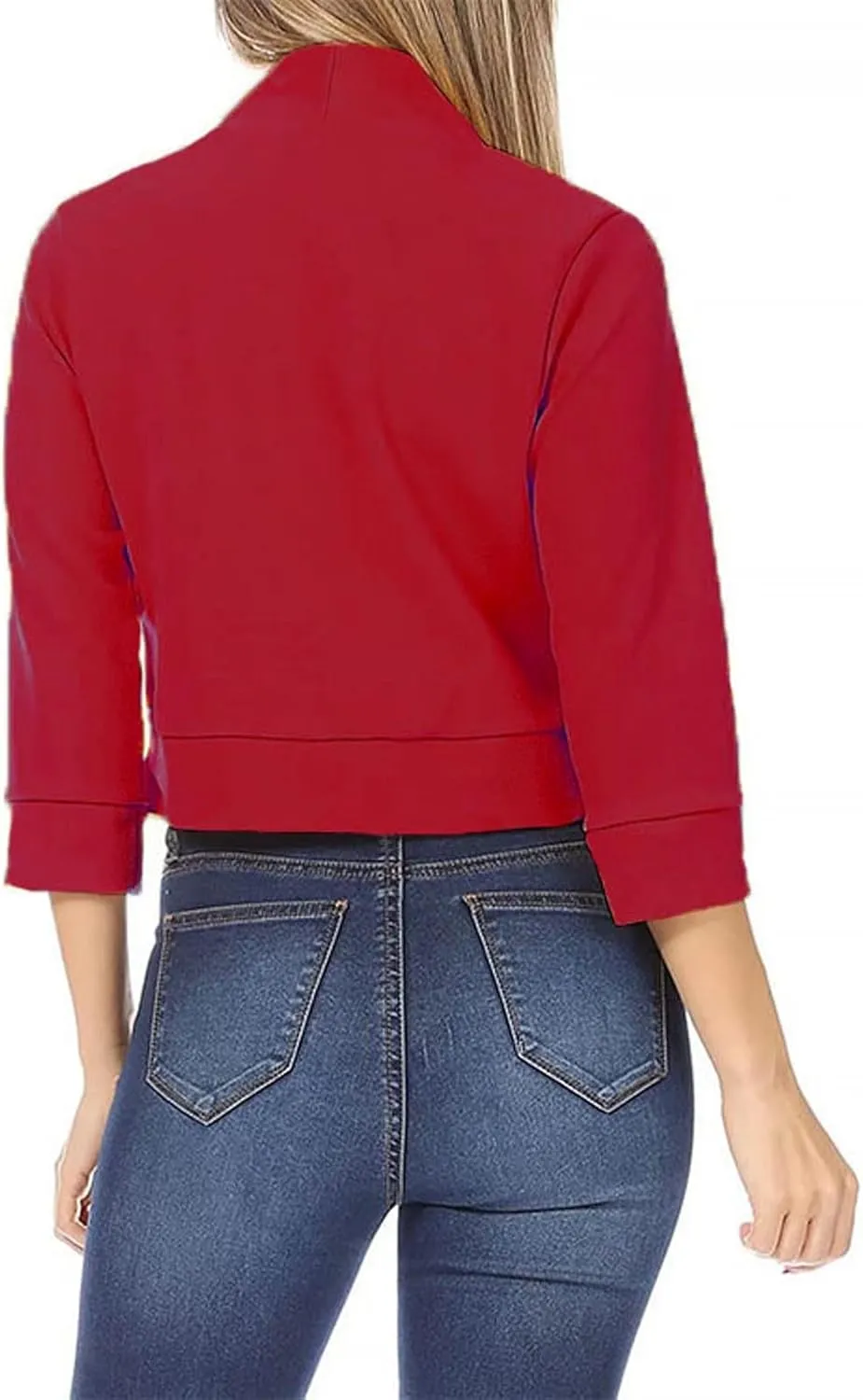 Womens 3/4 Sleeve Blazers Casual Open Front Cardigan Jackets Lightweight Collarless Cropped Work Office Blazer