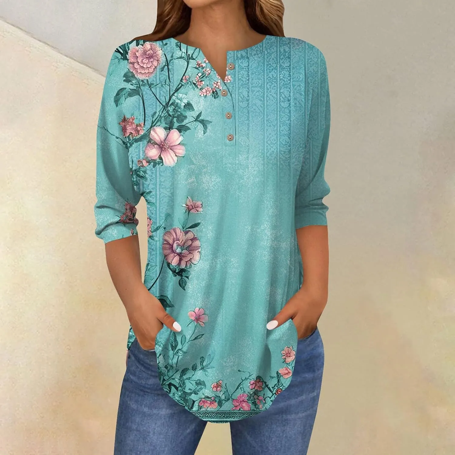 Womens 3/4 Sleeve Tops,Womens Tees and Tanks Basic Women's Tops 3/4 Sleeve Sports 3/4 Sleeve Tops Women Baggy 3/4 Shirts
