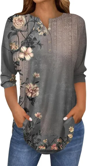 Womens 3/4 Sleeve Tops,Womens Tees and Tanks Basic Women's Tops 3/4 Sleeve Sports 3/4 Sleeve Tops Women Baggy 3/4 Shirts