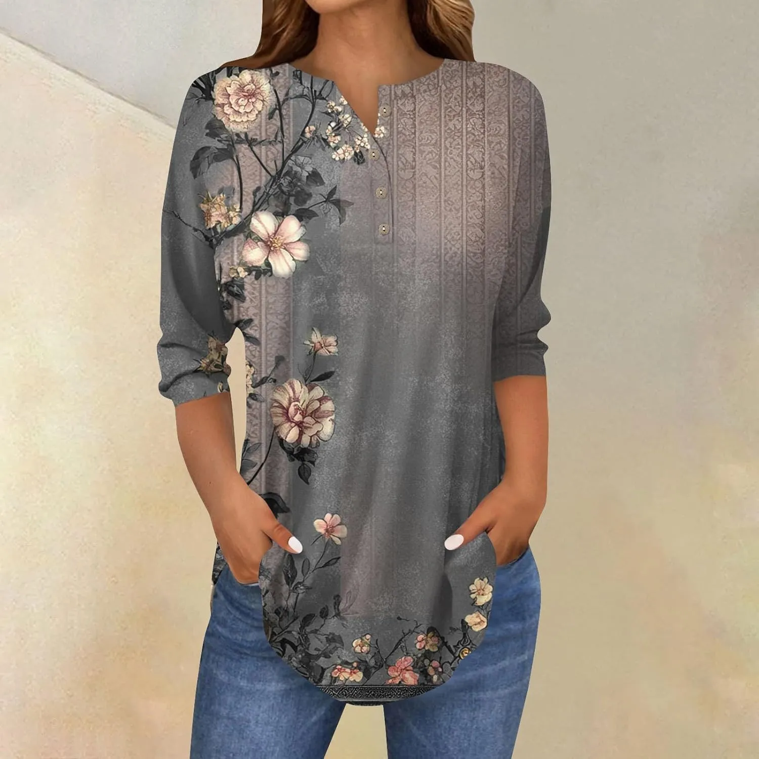 Womens 3/4 Sleeve Tops,Womens Tees and Tanks Basic Women's Tops 3/4 Sleeve Sports 3/4 Sleeve Tops Women Baggy 3/4 Shirts