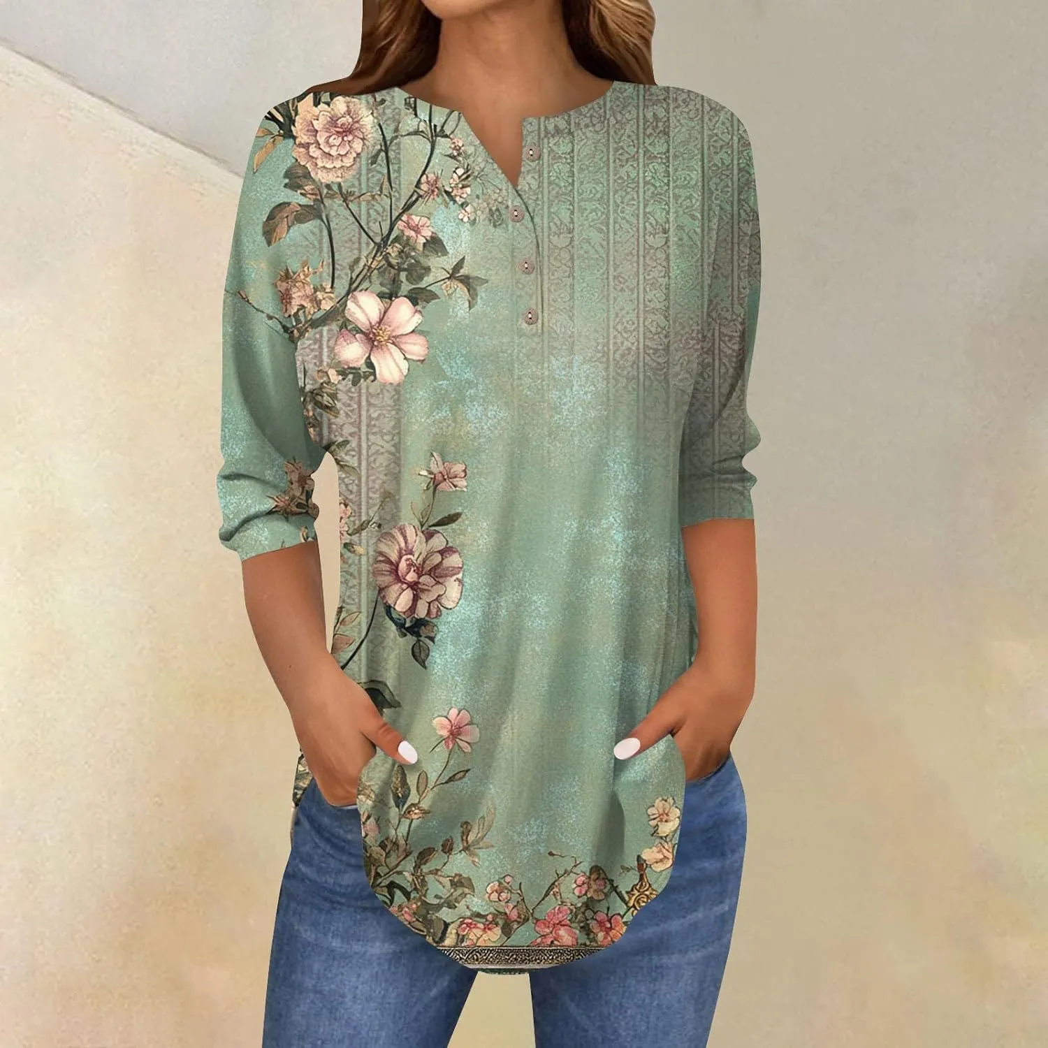 Womens 3/4 Sleeve Tops,Womens Tees and Tanks Basic Women's Tops 3/4 Sleeve Sports 3/4 Sleeve Tops Women Baggy 3/4 Shirts